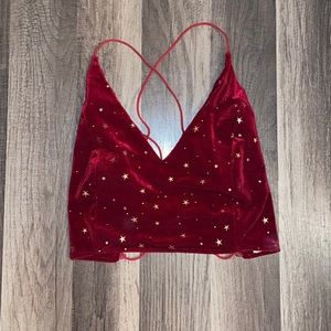 Red velvet Star lace up tank